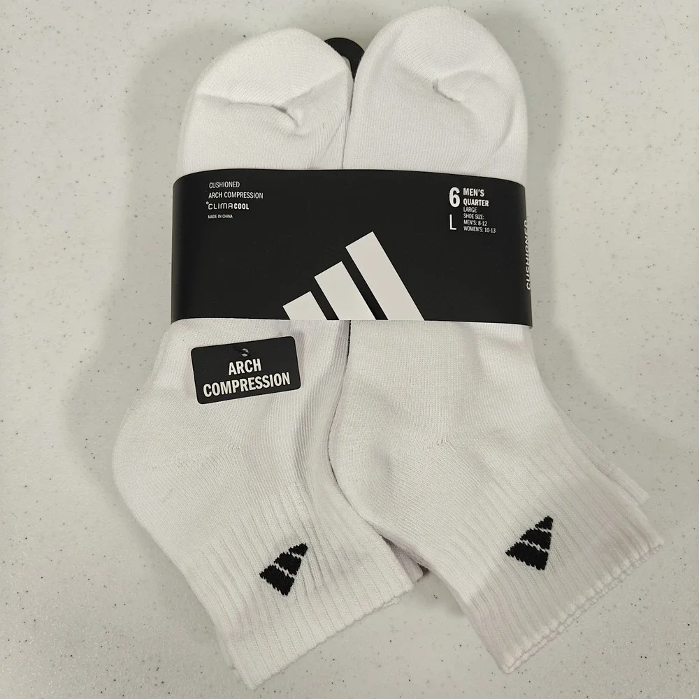 Adidas Mens Originals Quarter Ankle Soft Dry White Socks 6 Pairs Size Large 8-12